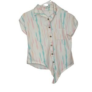 Self Esteem Short Sleeve Shirt Blouse Top Youth Size Medium Tie Button